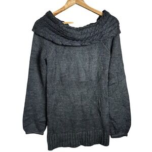 Bebe Charcoal cowl Gray Off Shoulder Chunky Knit Sweater y2k Grunge cozy vintage